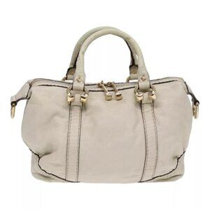 GUCCI Hand Bag Leather White Gold